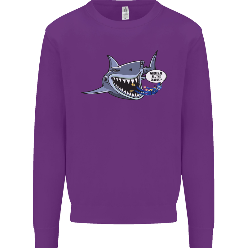 Where Are the Sharks? Scuba Diving Diver Mens Sweatshirt Jumper Purple