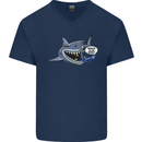 Where Are the Sharks? Scuba Diving Diver Mens V-Neck Cotton T-Shirt Navy Blue