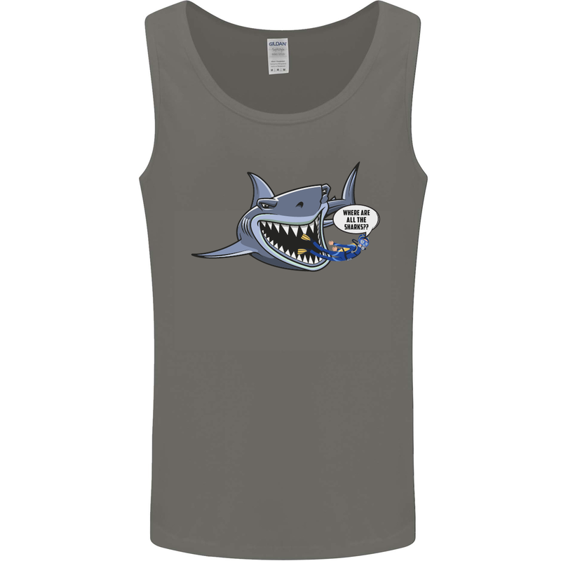 Where Are the Sharks? Scuba Diving Diver Mens Vest Tank Top Charcoal