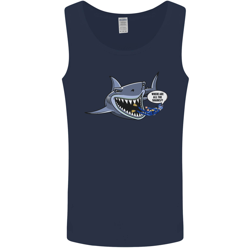 Where Are the Sharks? Scuba Diving Diver Mens Vest Tank Top Navy Blue