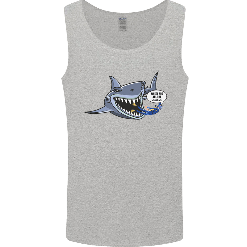 Where Are the Sharks? Scuba Diving Diver Mens Vest Tank Top Sports Grey
