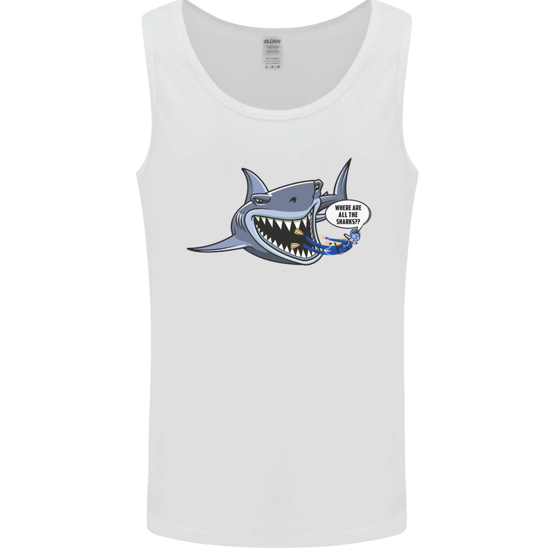 Where Are the Sharks? Scuba Diving Diver Mens Vest Tank Top White