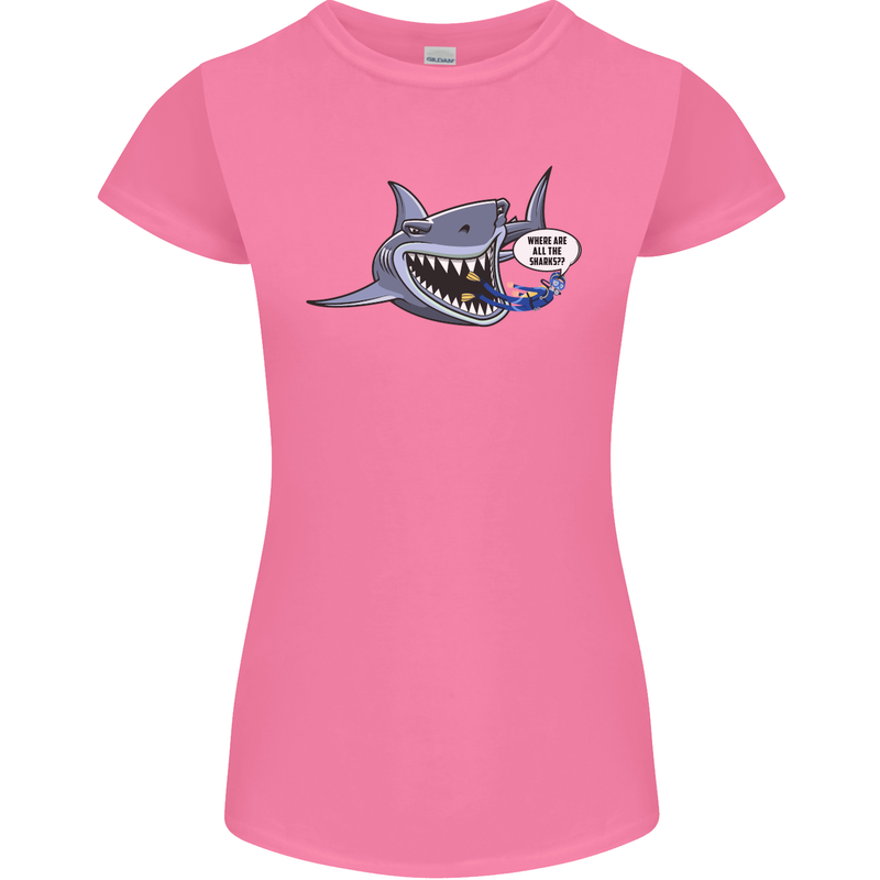 Where Are the Sharks? Scuba Diving Diver Womens Petite Cut T-Shirt Azalea
