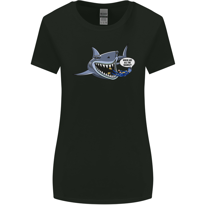 Where Are the Sharks? Scuba Diving Diver Womens Wider Cut T-Shirt Black