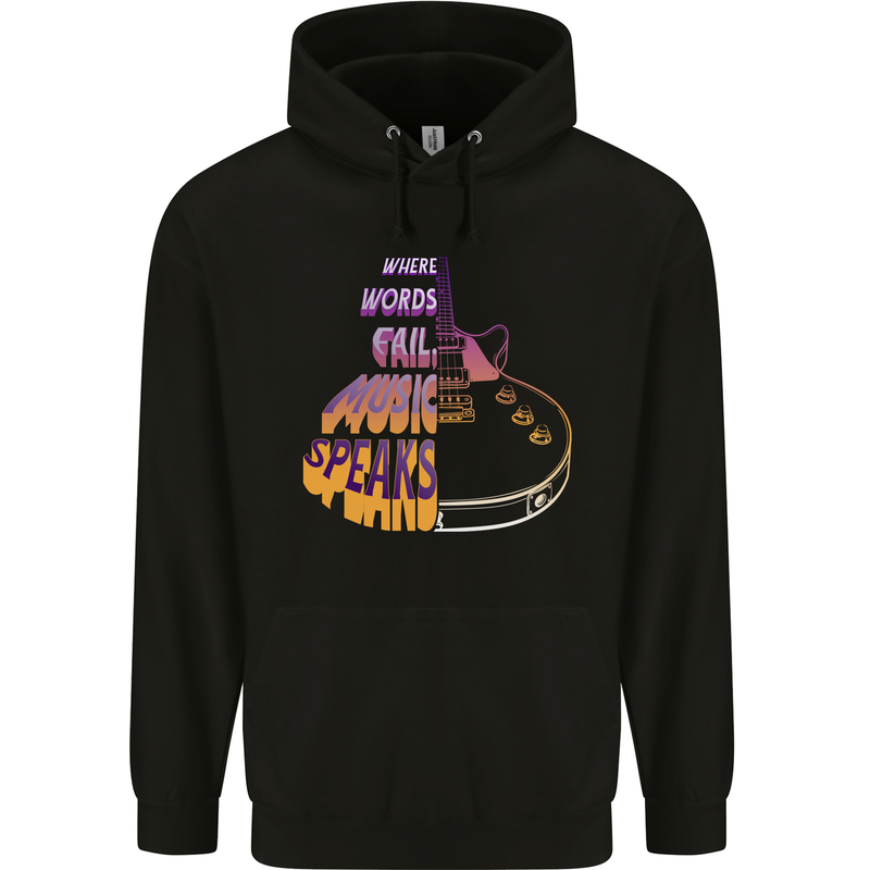 Where Words Fail Music Speaks Guitar Rock Childrens Kids Hoodie Black