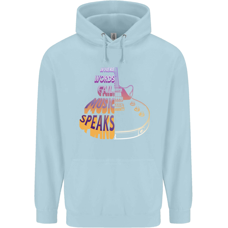 Where Words Fail Music Speaks Guitar Rock Childrens Kids Hoodie Light Blue