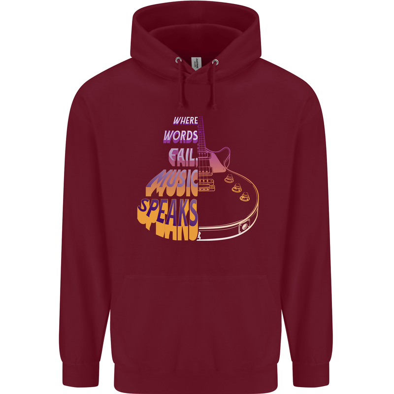 Where Words Fail Music Speaks Guitar Rock Childrens Kids Hoodie Maroon