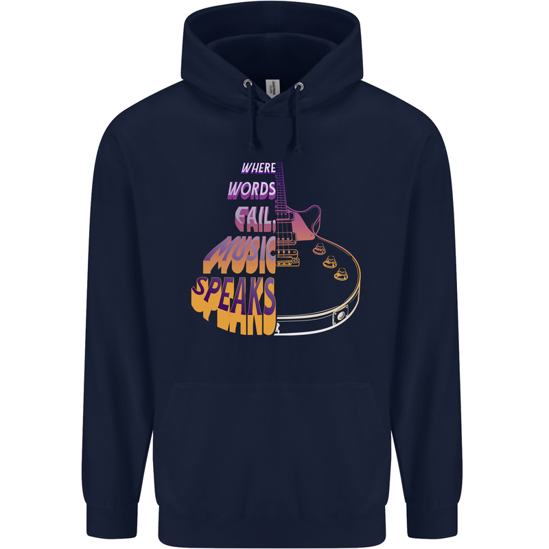 Where Words Fail Music Speaks Guitar Rock Childrens Kids Hoodie Navy Blue