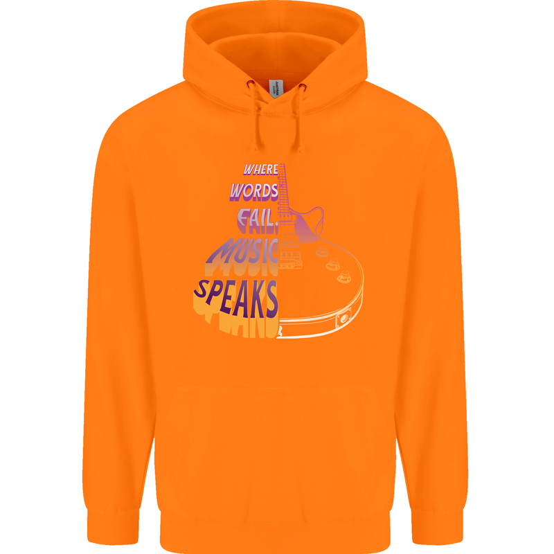 Where Words Fail Music Speaks Guitar Rock Childrens Kids Hoodie Orange