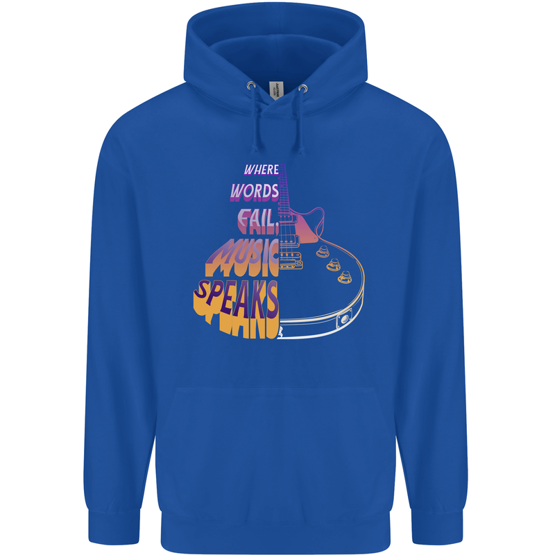 Where Words Fail Music Speaks Guitar Rock Childrens Kids Hoodie Royal Blue