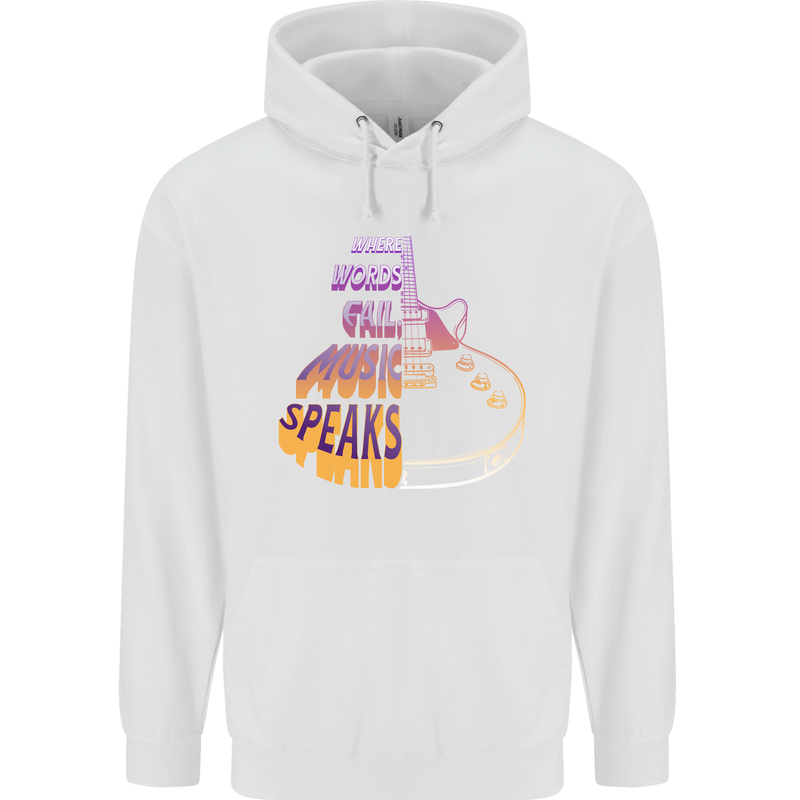 Where Words Fail Music Speaks Guitar Rock Childrens Kids Hoodie White