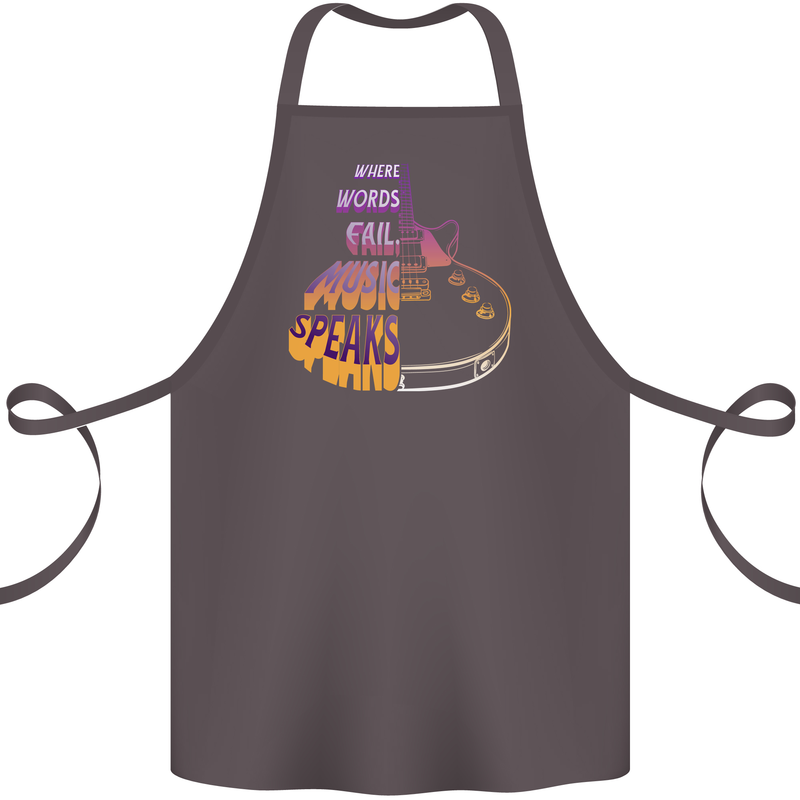 Where Words Fail Music Speaks Guitar Rock Cotton Apron 100% Organic Dark Grey