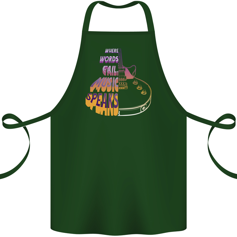 Where Words Fail Music Speaks Guitar Rock Cotton Apron 100% Organic Forest Green