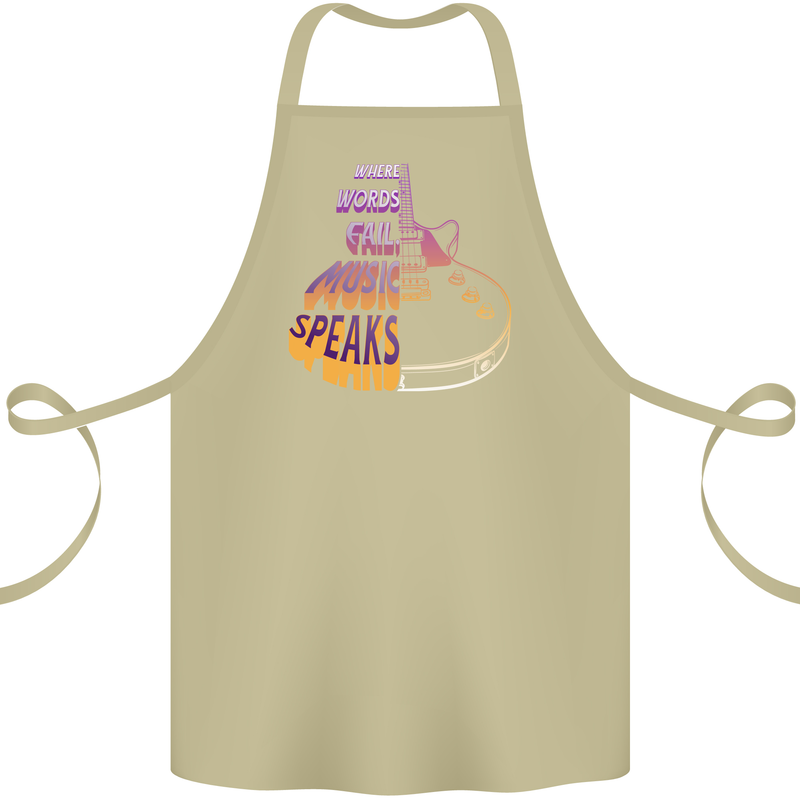 Where Words Fail Music Speaks Guitar Rock Cotton Apron 100% Organic Khaki