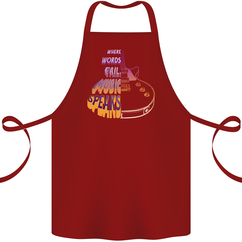 Where Words Fail Music Speaks Guitar Rock Cotton Apron 100% Organic Maroon