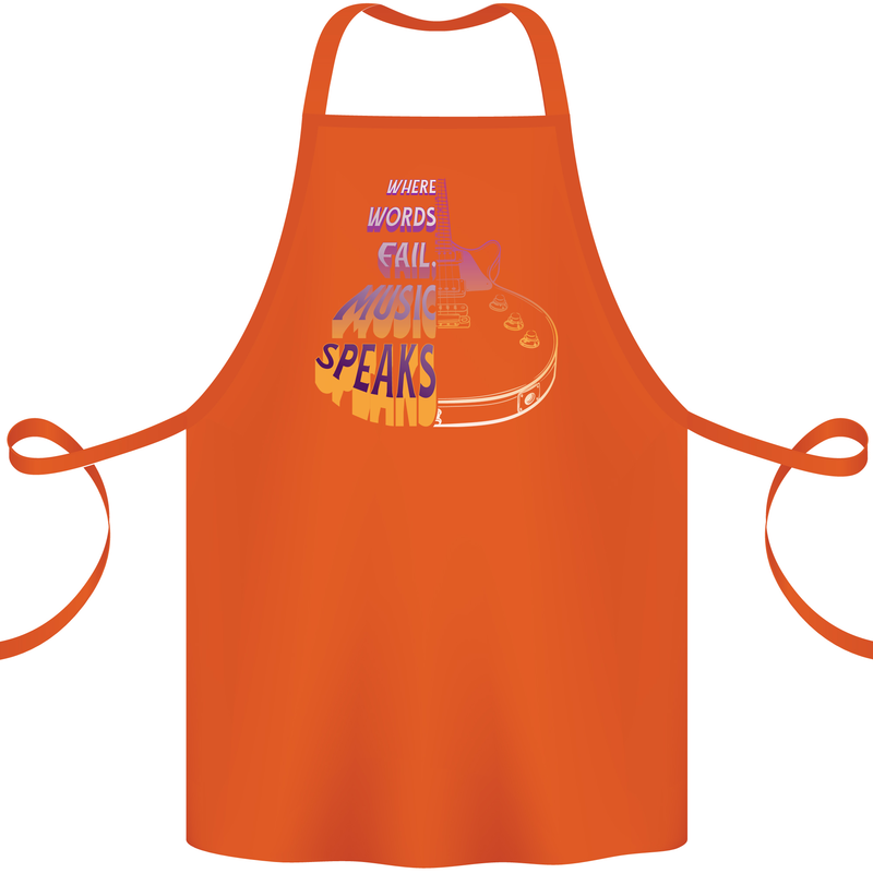 Where Words Fail Music Speaks Guitar Rock Cotton Apron 100% Organic Orange