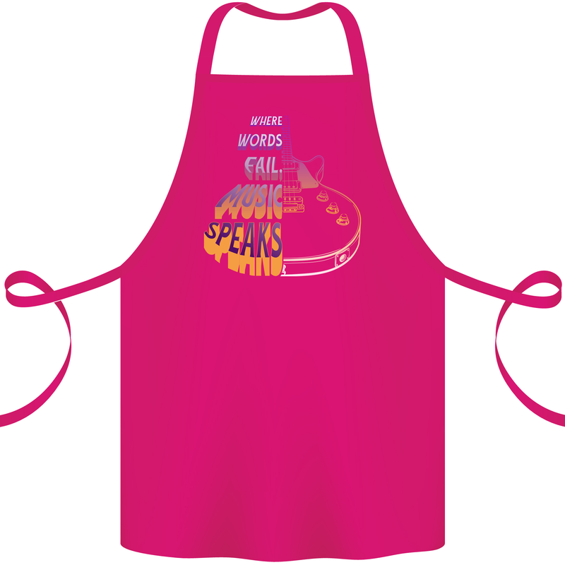 Where Words Fail Music Speaks Guitar Rock Cotton Apron 100% Organic Pink