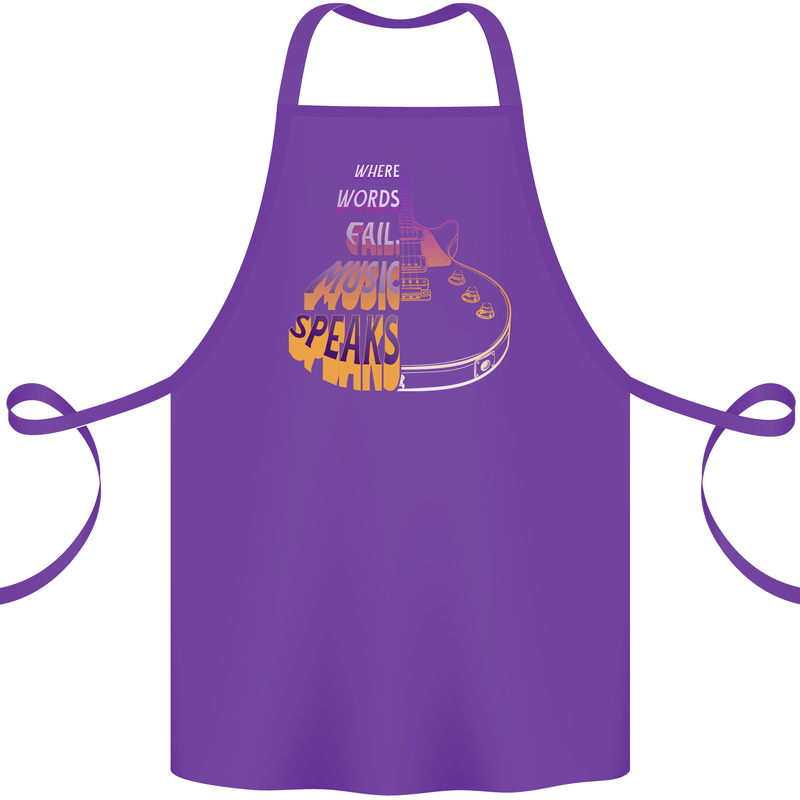 Where Words Fail Music Speaks Guitar Rock Cotton Apron 100% Organic Purple