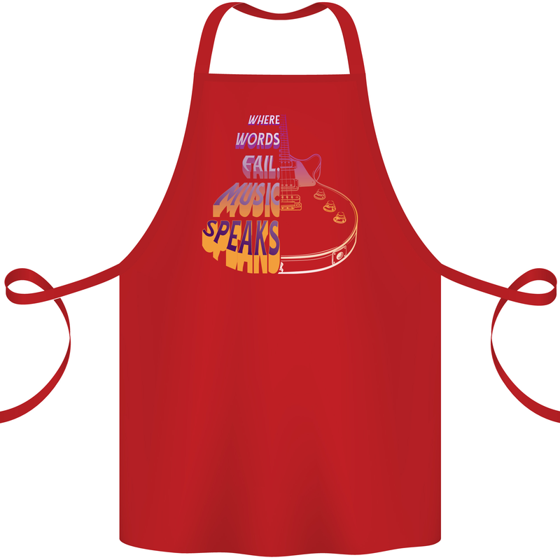 Where Words Fail Music Speaks Guitar Rock Cotton Apron 100% Organic Red