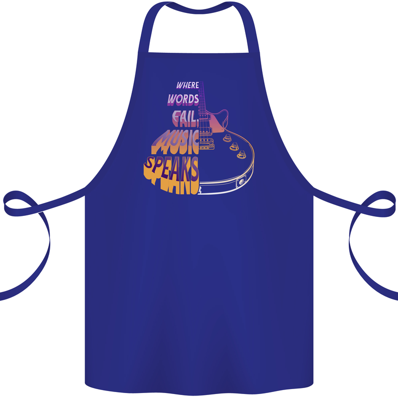 Where Words Fail Music Speaks Guitar Rock Cotton Apron 100% Organic Royal Blue