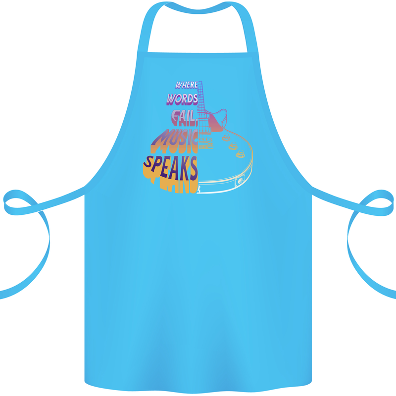 Where Words Fail Music Speaks Guitar Rock Cotton Apron 100% Organic Turquoise