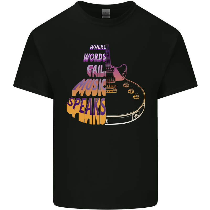 Where Words Fail Music Speaks Guitar Rock Kids T-Shirt Childrens Black