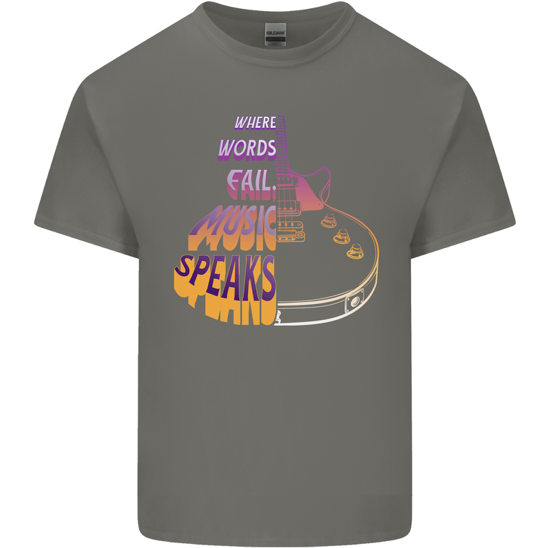 Where Words Fail Music Speaks Guitar Rock Kids T-Shirt Childrens Charcoal