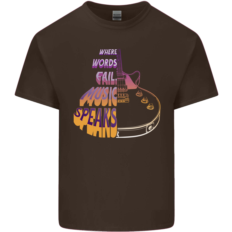 Where Words Fail Music Speaks Guitar Rock Kids T-Shirt Childrens Chocolate