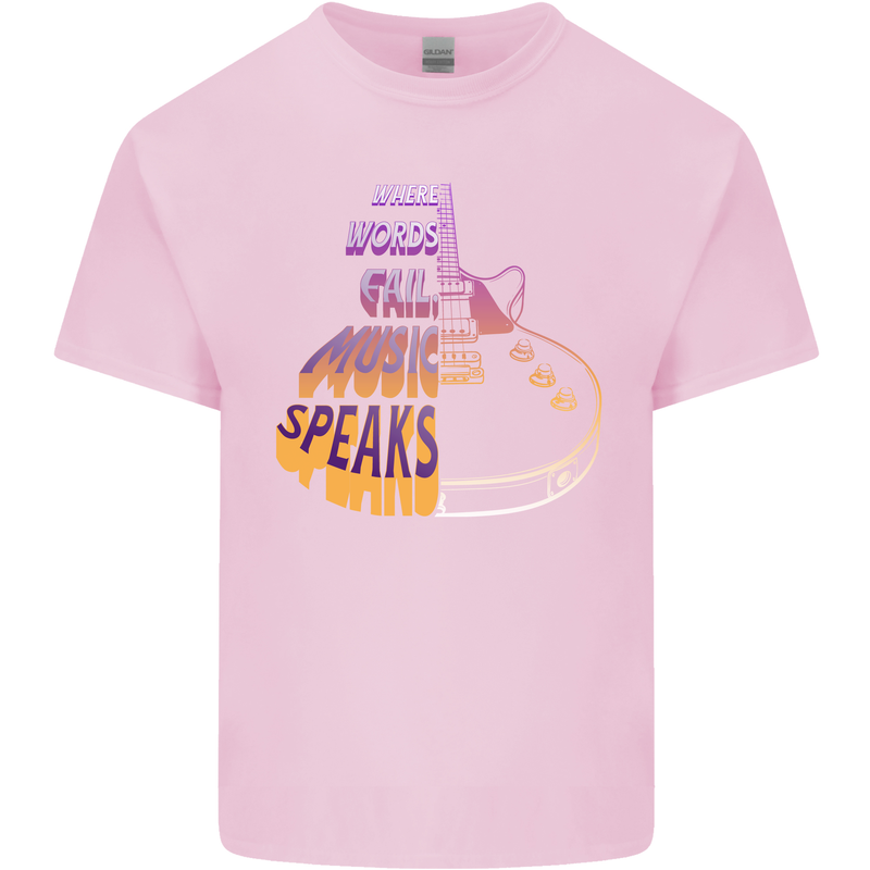 Where Words Fail Music Speaks Guitar Rock Kids T-Shirt Childrens Light Pink
