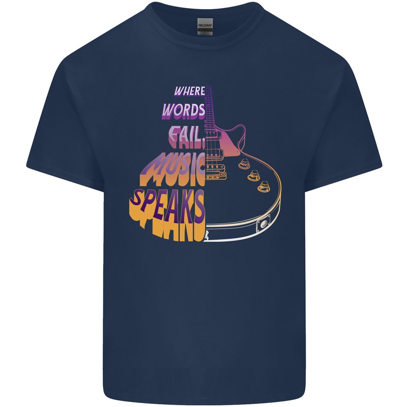 Where Words Fail Music Speaks Guitar Rock Kids T-Shirt Childrens Navy Blue