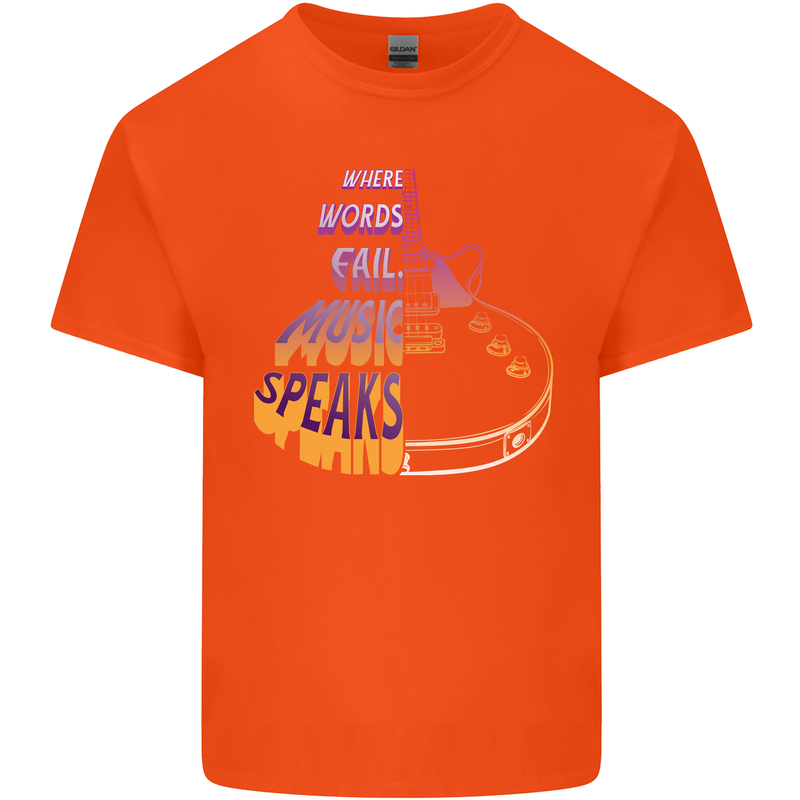 Where Words Fail Music Speaks Guitar Rock Kids T-Shirt Childrens Orange