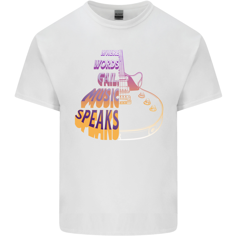 Where Words Fail Music Speaks Guitar Rock Kids T-Shirt Childrens White