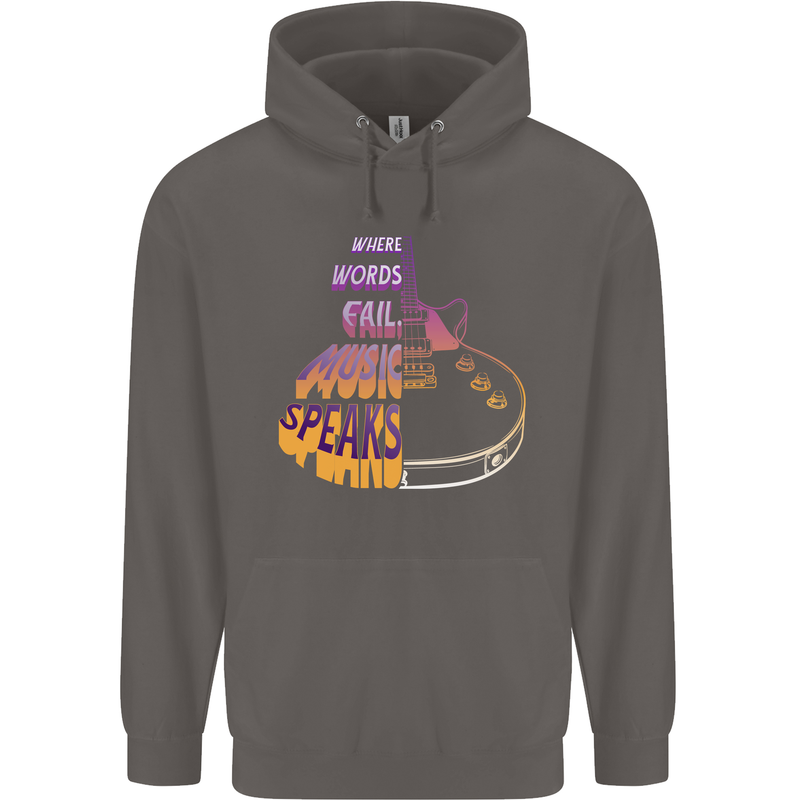 Where Words Fail Music Speaks Guitar Rock Mens 80% Cotton Hoodie Charcoal