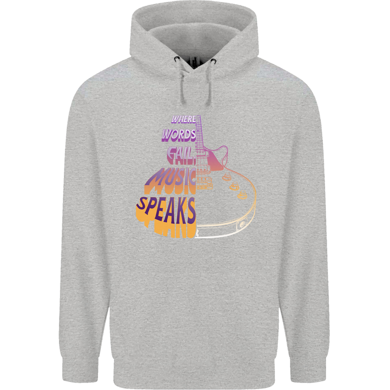 Where Words Fail Music Speaks Guitar Rock Mens 80% Cotton Hoodie Sports Grey