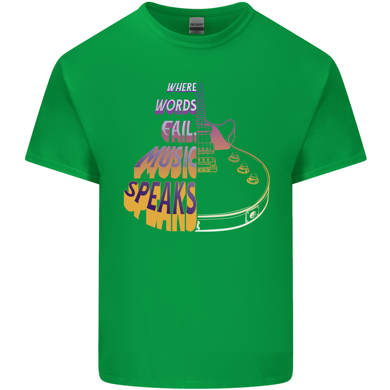 Where Words Fail Music Speaks Guitar Rock Mens Cotton T-Shirt Tee Top Irish Green