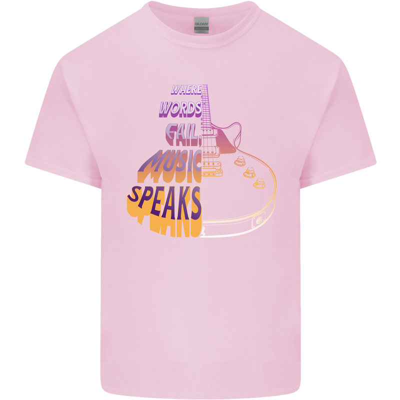 Where Words Fail Music Speaks Guitar Rock Mens Cotton T-Shirt Tee Top Light Pink