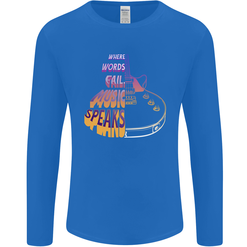 Where Words Fail Music Speaks Guitar Rock Mens Long Sleeve T-Shirt Royal Blue