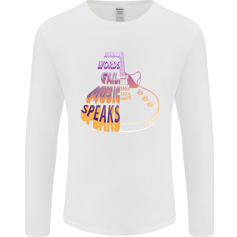 Where Words Fail Music Speaks Guitar Rock Mens Long Sleeve T-Shirt White
