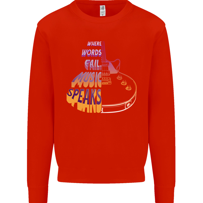 Where Words Fail Music Speaks Guitar Rock Mens Sweatshirt Jumper Bright Red