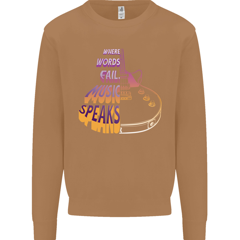 Where Words Fail Music Speaks Guitar Rock Mens Sweatshirt Jumper Caramel Latte