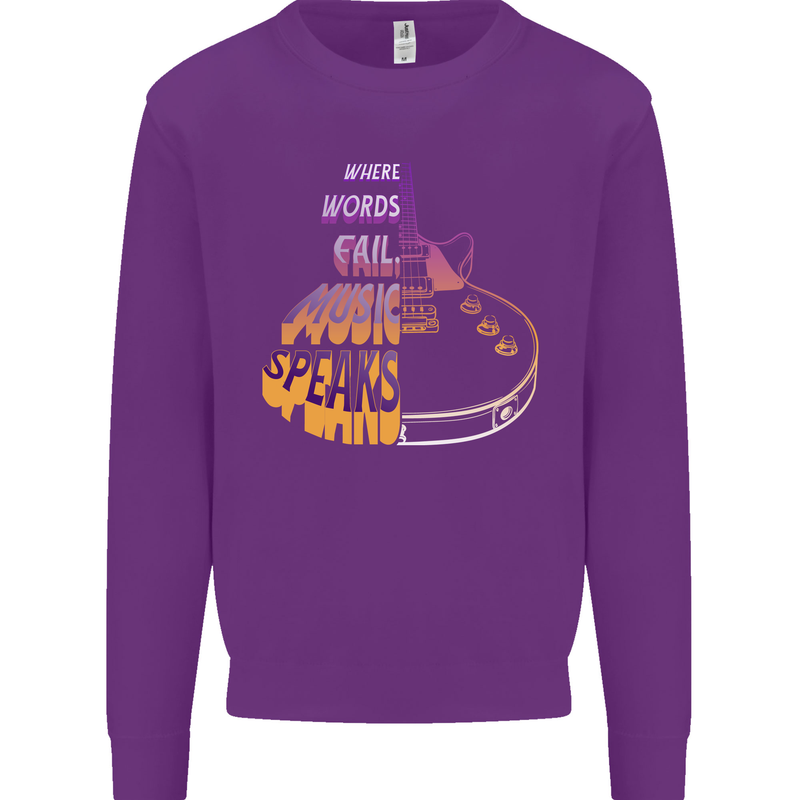 Where Words Fail Music Speaks Guitar Rock Mens Sweatshirt Jumper Purple