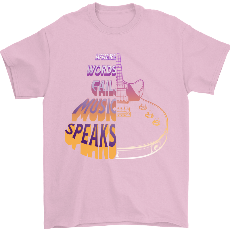 Where Words Fail Music Speaks Guitar Rock Mens T-Shirt Cotton Gildan Light Pink