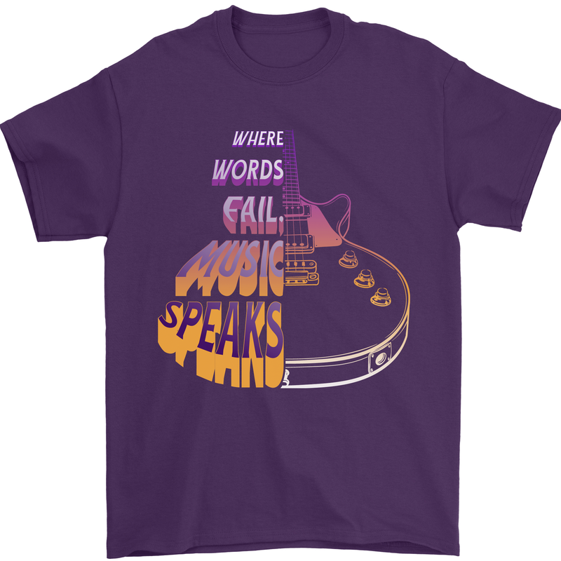Where Words Fail Music Speaks Guitar Rock Mens T-Shirt Cotton Gildan Purple