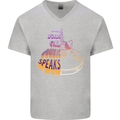 Where Words Fail Music Speaks Guitar Rock Mens V-Neck Cotton T-Shirt Sports Grey