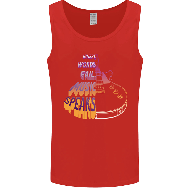 Where Words Fail Music Speaks Guitar Rock Mens Vest Tank Top Red