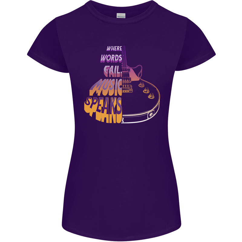 Where Words Fail Music Speaks Guitar Rock Womens Petite Cut T-Shirt Purple