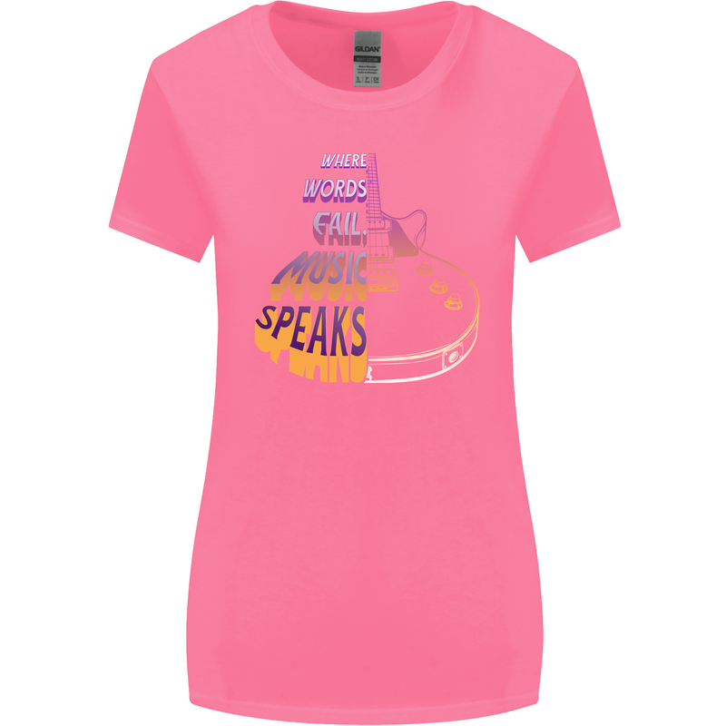 Where Words Fail Music Speaks Guitar Rock Womens Wider Cut T-Shirt Azalea