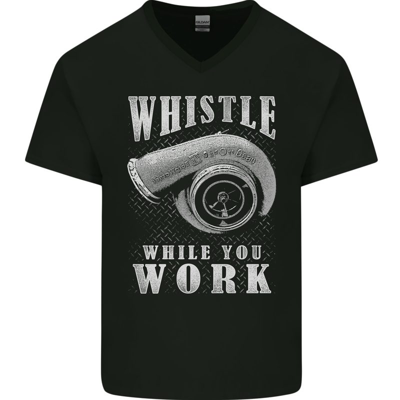 Whistle While You Work Turbo Cars Mens V-Neck Cotton T-Shirt Black