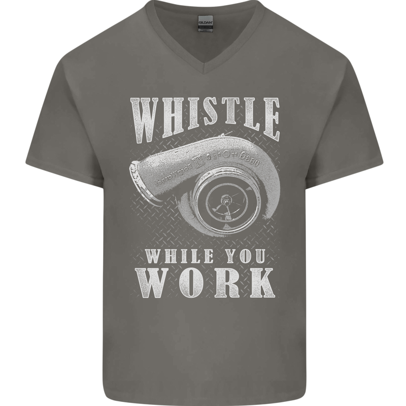 Whistle While You Work Turbo Cars Mens V-Neck Cotton T-Shirt Charcoal
