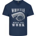 Whistle While You Work Turbo Cars Mens V-Neck Cotton T-Shirt Navy Blue